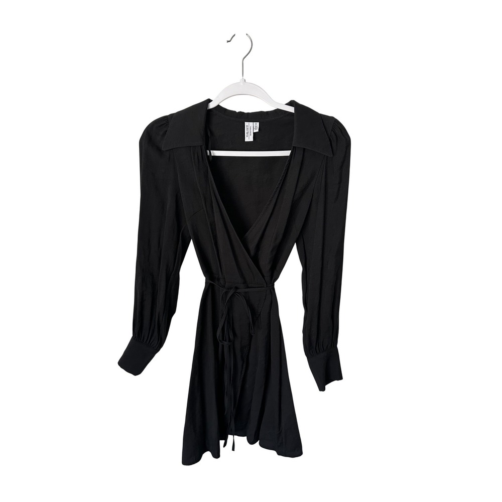 Paris Atelier Black Wrap Mini Dress V-Neck Long Sleeve Size 0